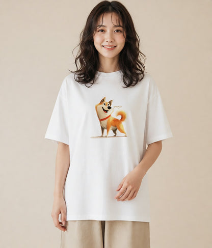 プリントTシャツ レディース 柴犬 しばいぬ 犬 いぬ イラスト ラフカジュアル 自分用 ルームウェア 白T YMAZO
