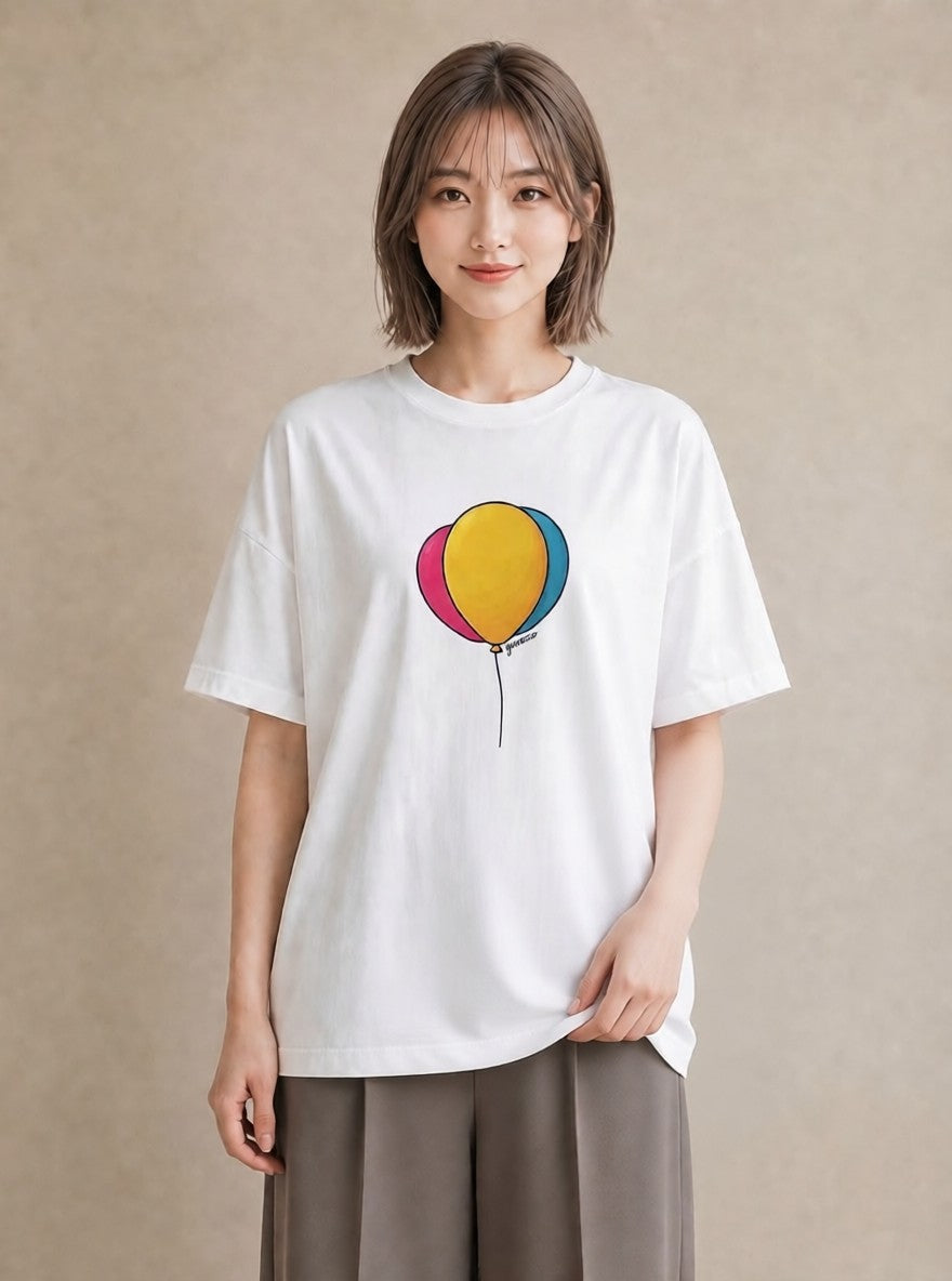 デザインTシャツ レディース 紙風船 和紙 ナチュラル アンティーク イラスト ポップ 社会人 女性 白T YMAZO