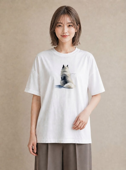 半袖Tシャツ レディース ロシアンブルー 猫 ねこ イラスト 帰省 ラフ 白T YMAZO