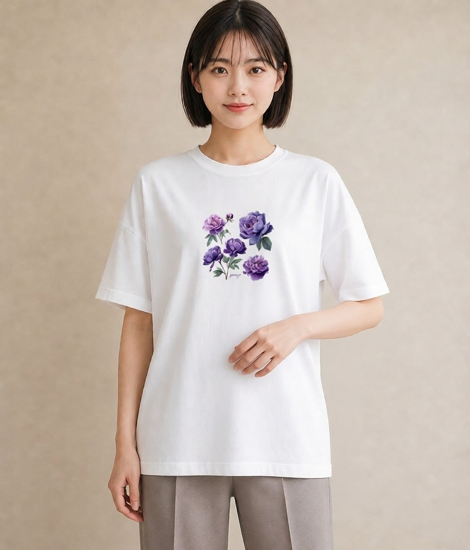 プリントTシャツ レディース スミレ 花 花柄 イラスト 女性 旅行用 白T YMAZO