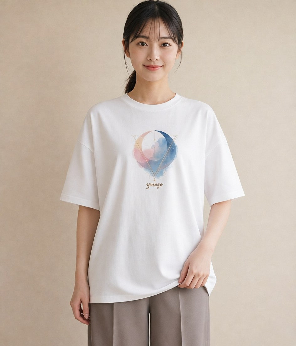 プリントTシャツ レディース 月 星空 宇宙 イラスト ユニーク 週末コーデ 敬老の日 白T YMAZO