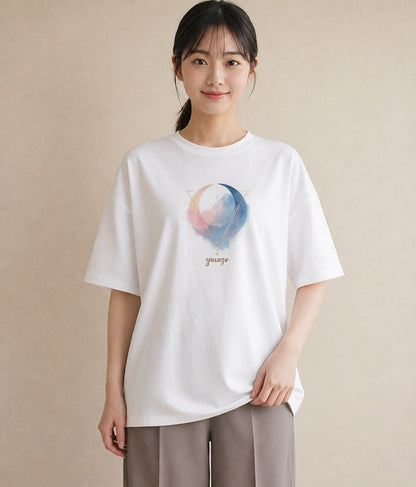 プリントTシャツ レディース 月 星空 宇宙 イラスト ユニーク 週末コーデ 敬老の日 白T YMAZO