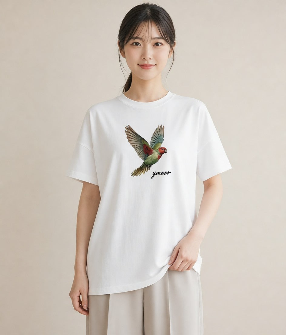 グラフィックTシャツ レディース インコ ペット 動物 イラスト きれいめカジュアル 社会人 女性 白T YMAZO