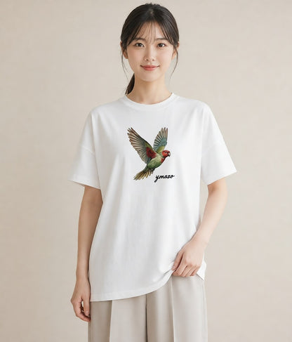 グラフィックTシャツ レディース インコ ペット 動物 イラスト きれいめカジュアル 社会人 女性 白T YMAZO