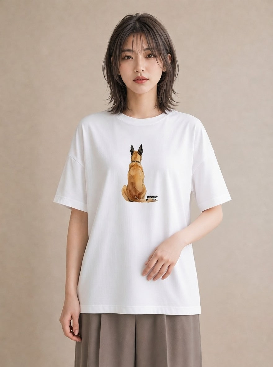 半袖Tシャツ レディース 犬好き 犬 いぬ イラスト きれいめ 散歩 お出かけ 白T YMAZO