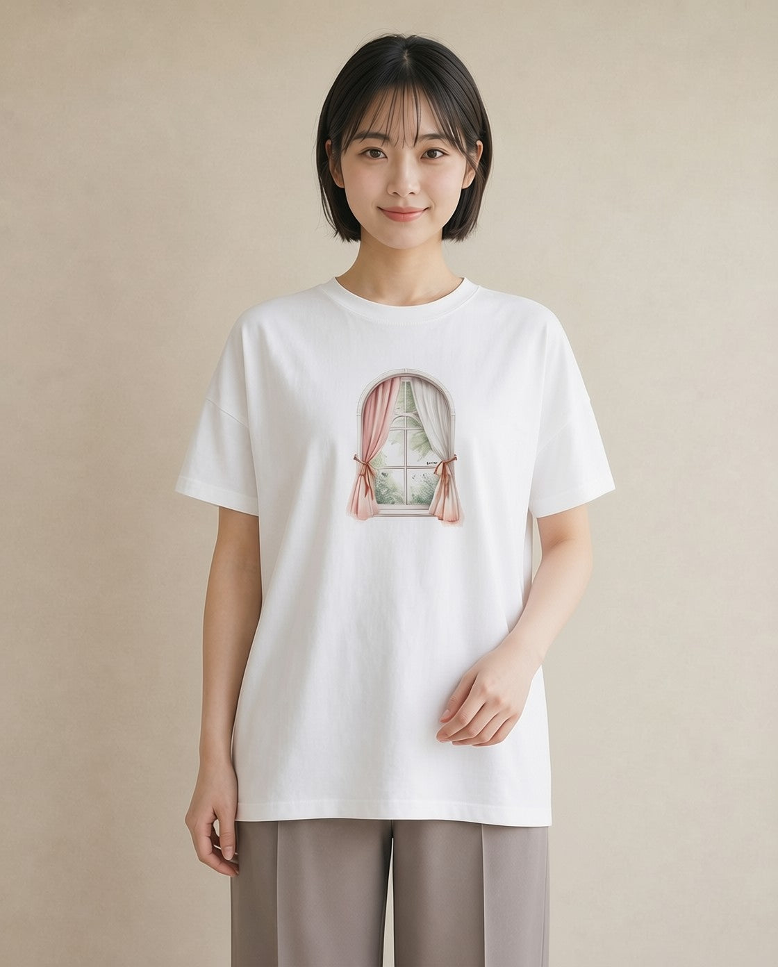 グラフィックTシャツ レディース 灯りの家 小屋 夜 ナチュラル アンティーク イラスト 上品 クリスマス 旅行 白T YMAZO