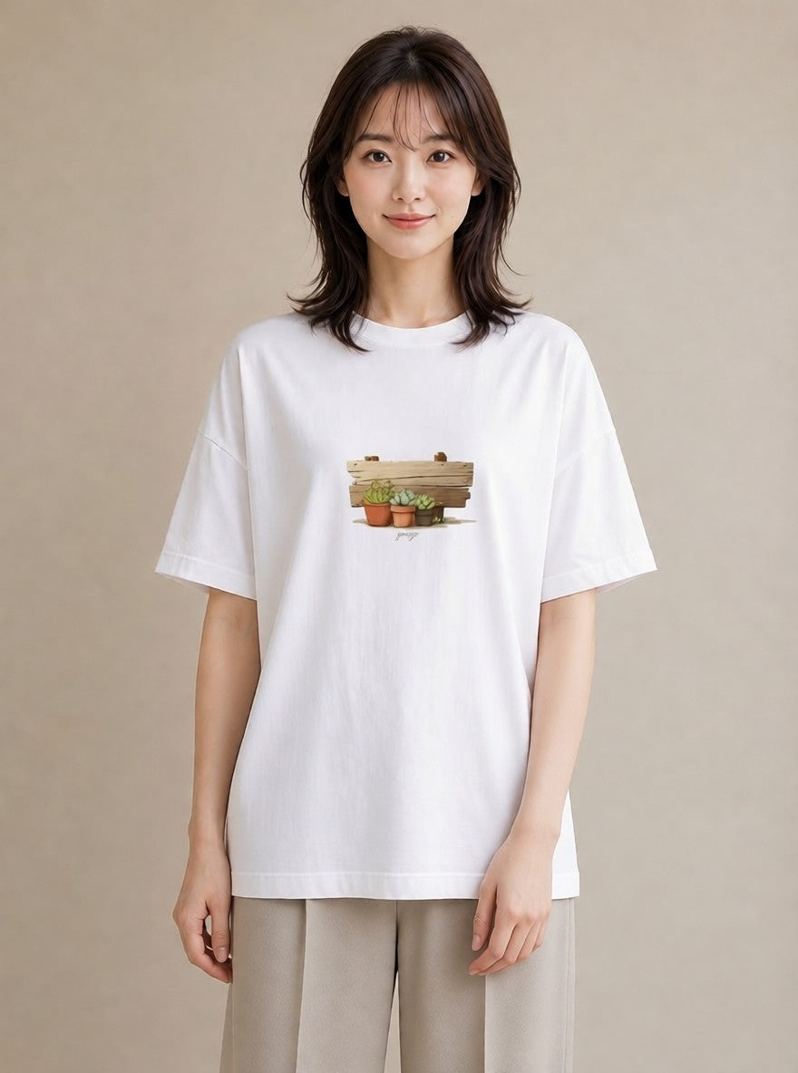 プリントTシャツ レディース 夕暮れ バルコニー 夕焼け ナチュラル アンティーク イラスト 可愛い 夏コーデ 通学 白T YMAZO