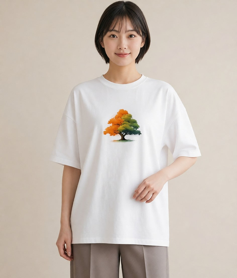 デザインTシャツ レディース 木 植物 ボタニカル イラスト シンプル 買い物 夏コーデ 白T YMAZO