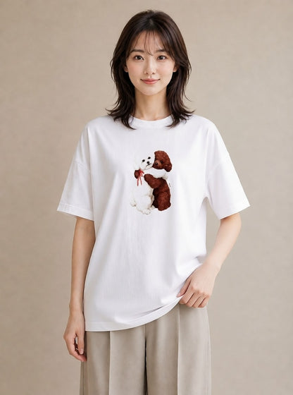 グラフィックTシャツ レディース トイプードル プードル 犬 いぬ イラスト ゆるかわ 帰省 ラフ 白T YMAZO