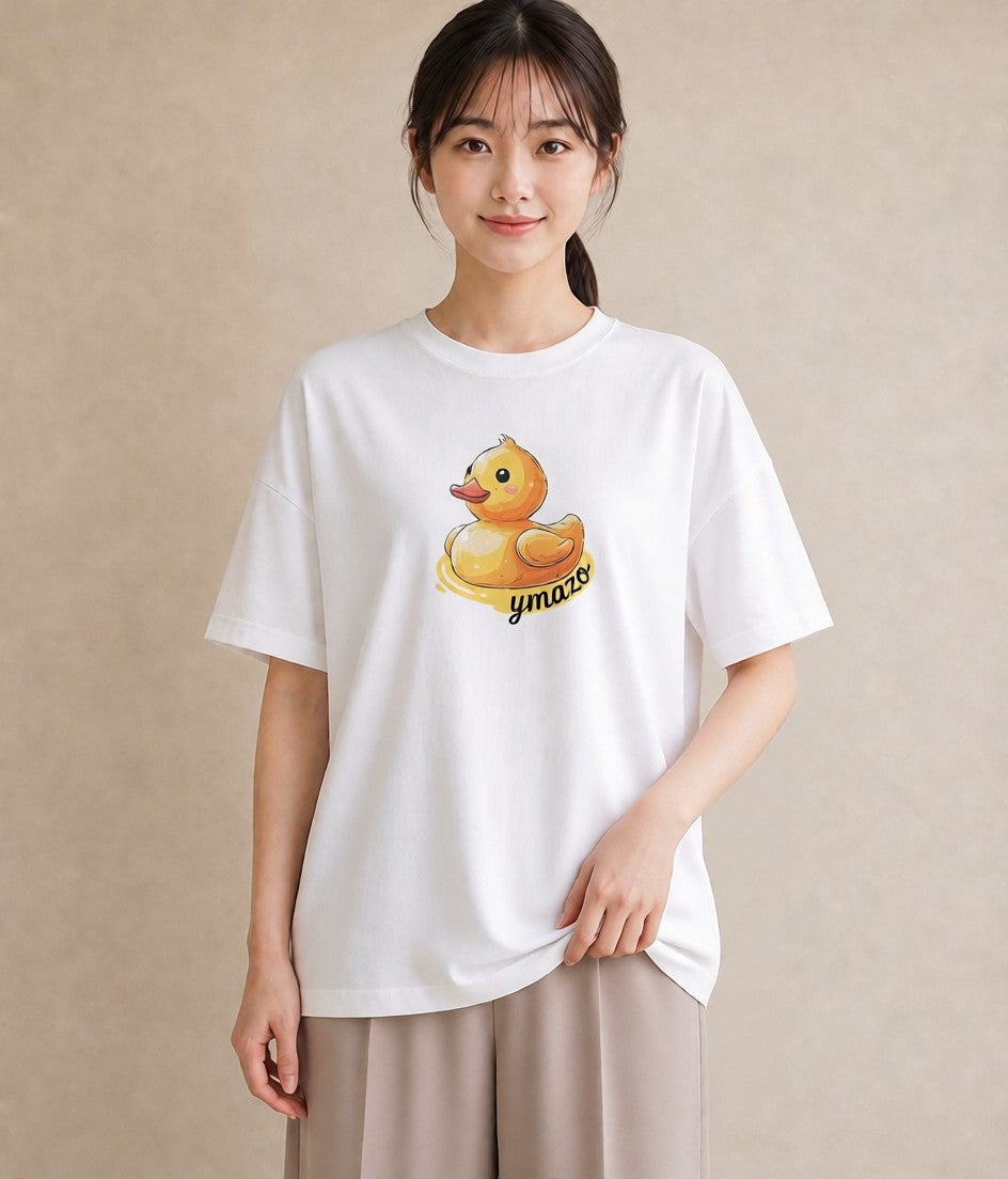 半袖Tシャツ レディース アヒル 動物 アニマル イラスト シンプル 通勤 在宅 白T YMAZO