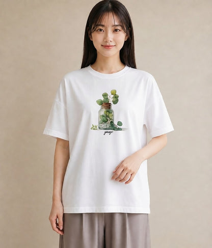 半袖Tシャツ レディース ユーカリ 植物 ボタニカル イラスト シック 在宅 公園 白T YMAZO