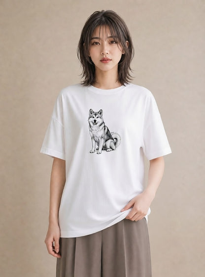 グラフィックTシャツ レディース 秋田犬 犬 いぬ イラスト 上品 姉妹 送別ギフト 白T YMAZO