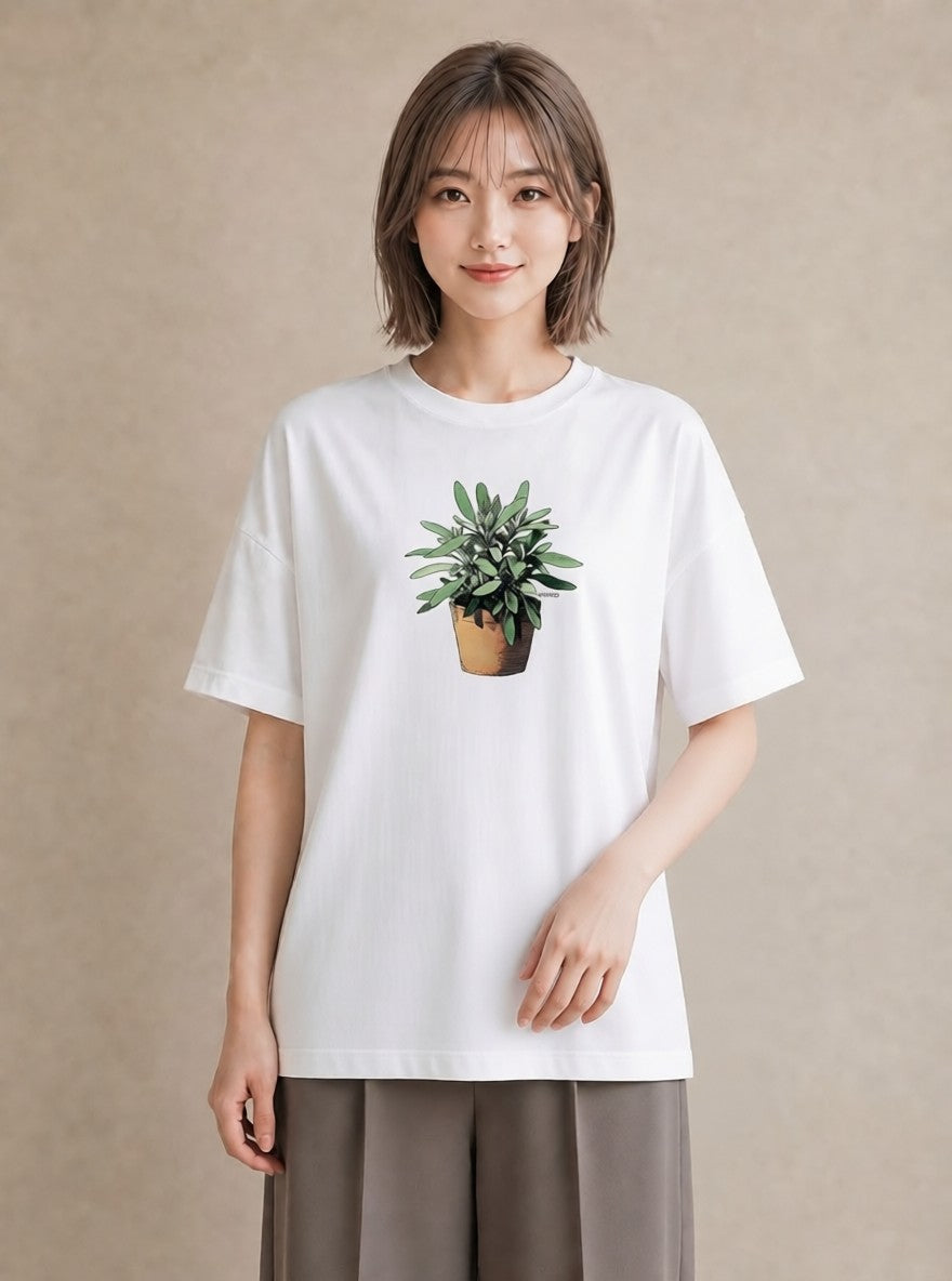 半袖Tシャツ レディース 多肉植物 植物 ボタニカル イラスト ゆるかわ 週末コーデ 敬老の日 白T YMAZO