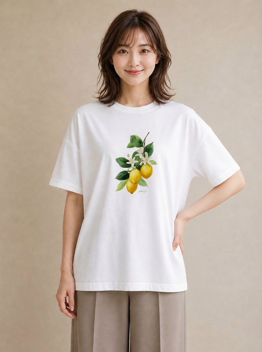 プリントTシャツ レディース レモン 檸檬 食べ物 フード イラスト 旅行コーデ 夏コーデ 通学 白T YMAZO