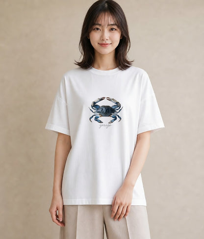 グラフィックTシャツ レディース カニ 海の生き物 海 イラスト きれいめカジュアル 母娘コーデ 自分用 白T YMAZO