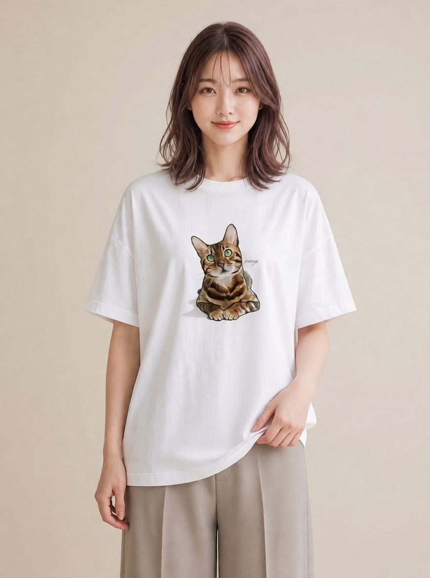 プリントTシャツ レディース ブリティッシュショートヘア 猫 ねこ イラスト ナチュラル デート 帰省 白T YMAZO