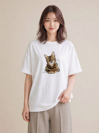 プリントTシャツ レディース ブリティッシュショートヘア 猫 ねこ イラスト ナチュラル デート 帰省 白T YMAZO