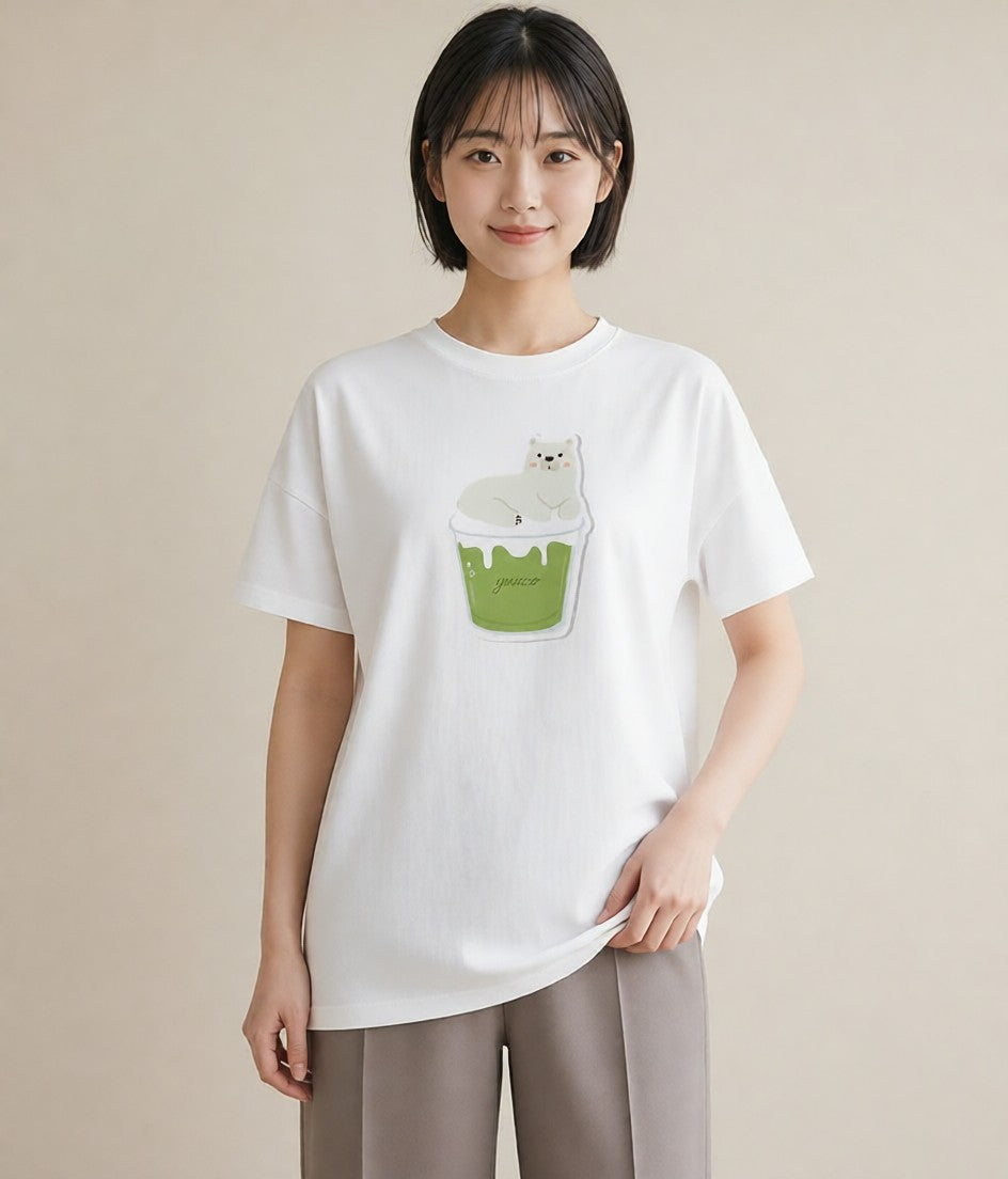 半袖Tシャツ レディース パフェ 食べ物 フード イラスト 休日コーデ ビーチ デイリーウェア 白T YMAZO