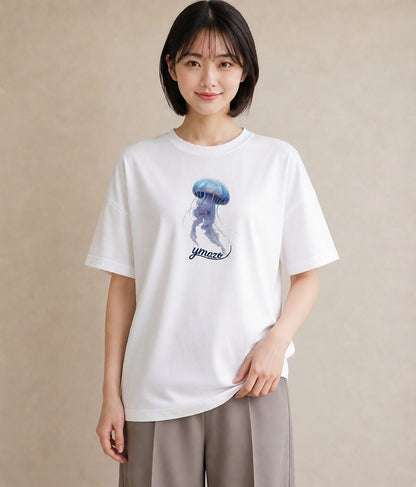Tシャツ レディース くらげ クラゲ 海の生き物 海 イラスト 北欧風 通勤 在宅 白T YMAZO