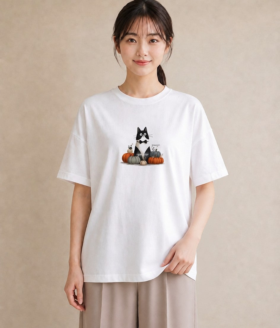 半袖Tシャツ レディース 靴下猫 猫 ねこ イラスト 線画 レイヤード 友達ギフト 白T YMAZO