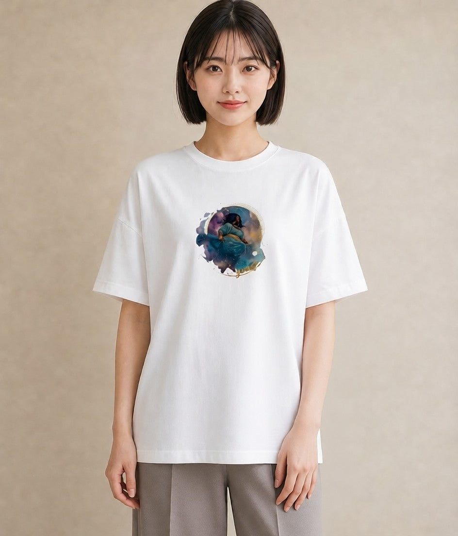 デザインTシャツ レディース 水瓶座 星空 宇宙 イラスト お洒落 カジュアルコーデ 買い物 白T YMAZO