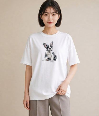 デザインTシャツ レディース わんちゃん 犬 いぬ イラスト 淡色 ホワイトデー 春服 白T YMAZO