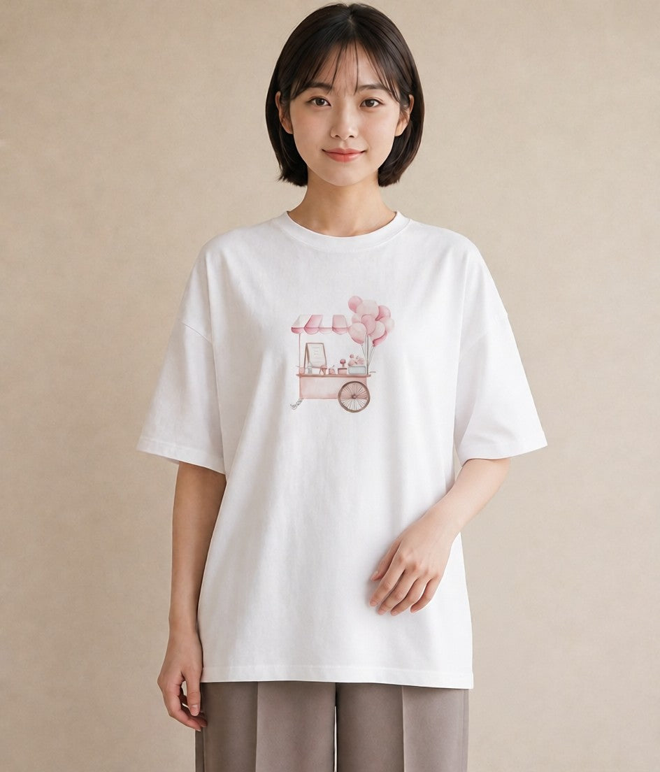 グラフィックTシャツ レディース ポップコーン 食べ物 フード イラスト 可愛い 春コーデ 姉妹 白T YMAZO