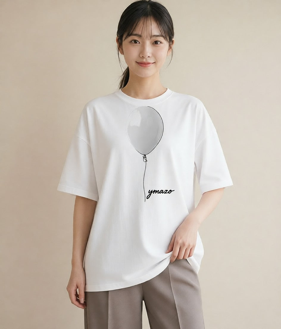 デザインTシャツ レディース 紙風船 和紙 ナチュラル アンティーク イラスト 水彩風 通勤 在宅 白T YMAZO
