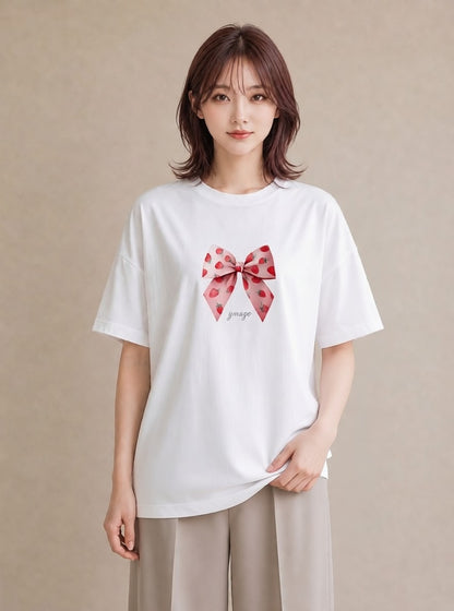 半袖Tシャツ レディース ショートケーキ 食べ物 フード イラスト 普段使い お揃い 親子 白T YMAZO
