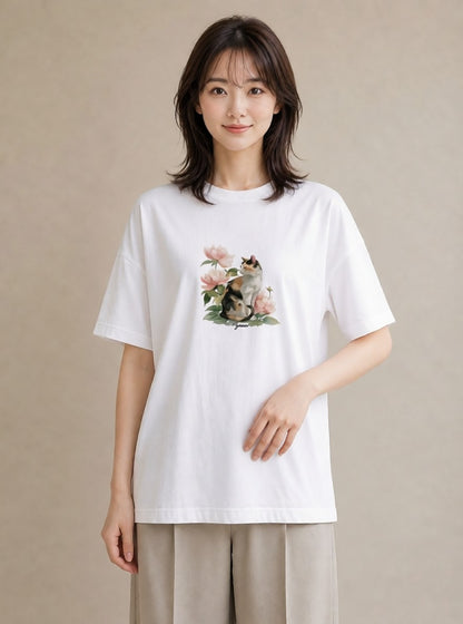 デザインTシャツ レディース 愛猫 猫 ねこ イラスト 線画 おしゃれギフト 社会人 白T YMAZO