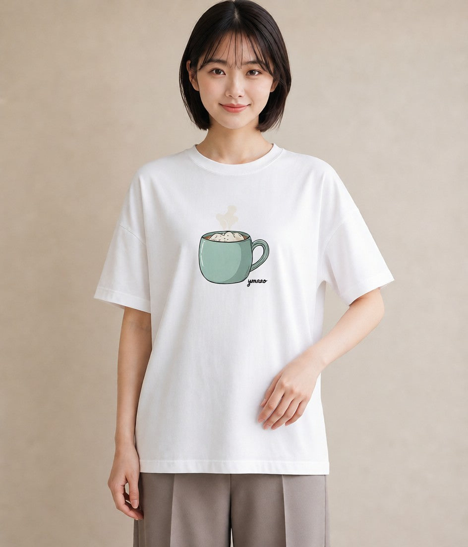 Tシャツ レディース 抹茶 食べ物 フード イラスト ママ カフェ服 白T YMAZO