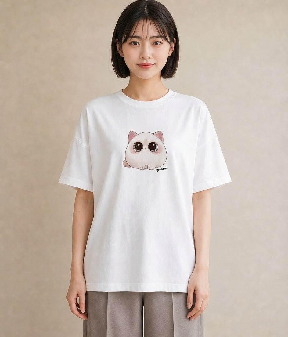 デザインTシャツ レディース ニャンコ 猫 ねこ イラスト ラフ 友達ギフト 部屋着 白T YMAZO