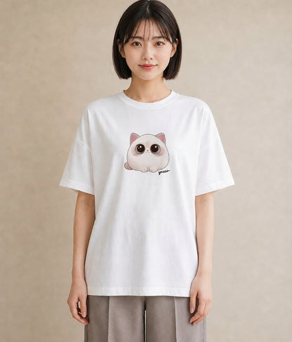 デザインTシャツ レディース ニャンコ 猫 ねこ イラスト ラフ 友達ギフト 部屋着 白T YMAZO