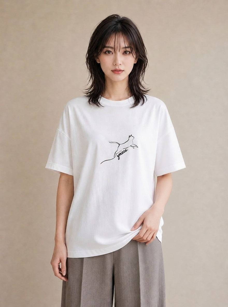 Tシャツ レディース 猫 ねこ ネコ イラスト カジュアル 姉妹 送別ギフト 白T YMAZO
