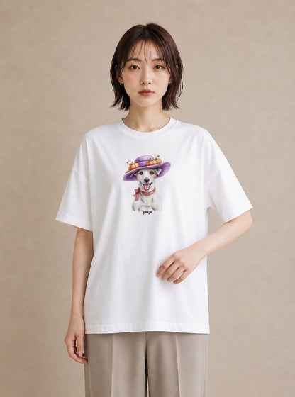 半袖Tシャツ レディース ジャックラッセルテリア 犬 いぬ イラスト カジュアル 女性向けギフト 散歩 白T YMAZO