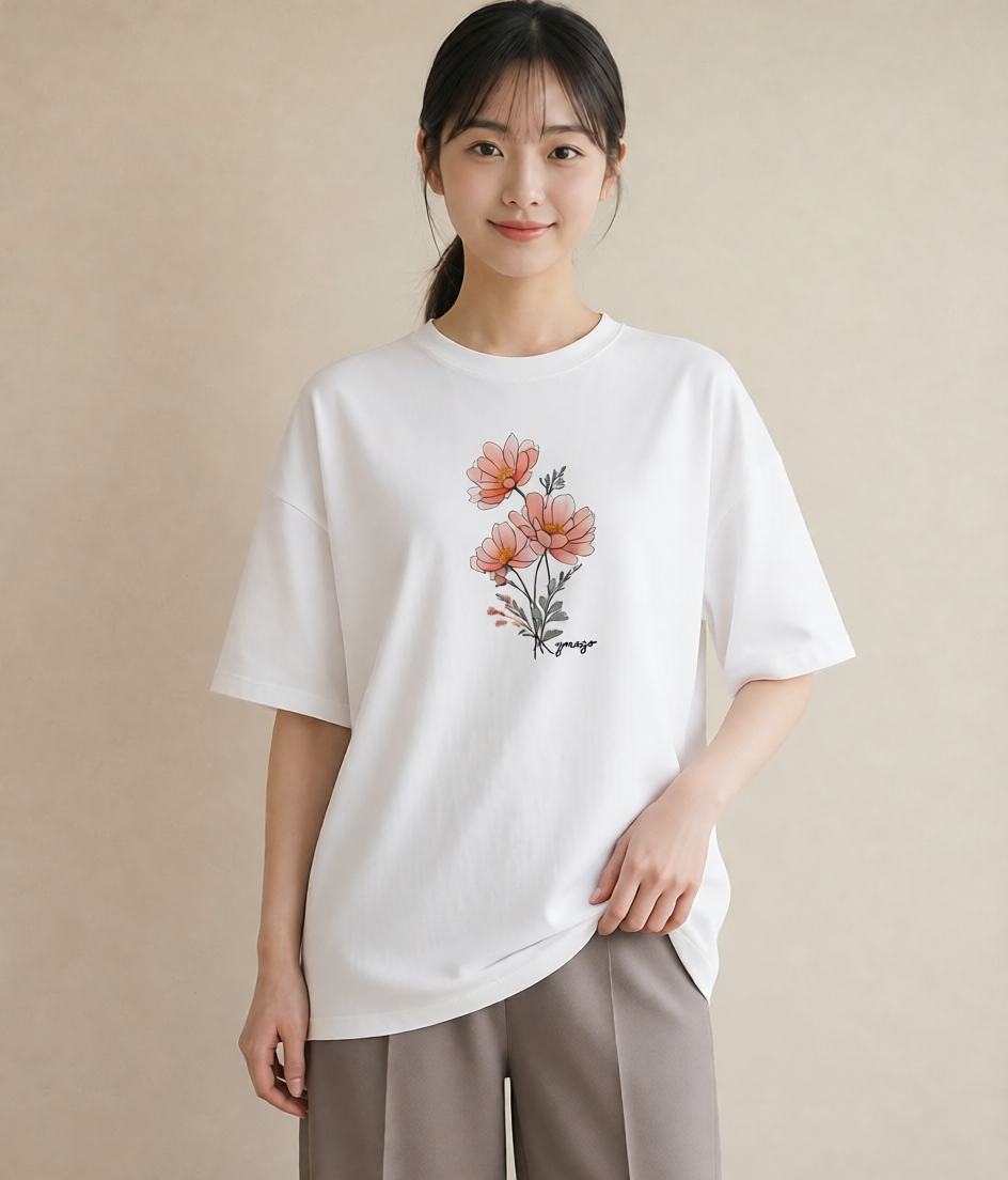デザインTシャツ レディース コスモス 秋桜 花 花柄 イラスト 水彩風 姉妹 送別ギフト 白T