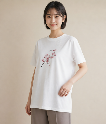 グラフィックTシャツ レディース さくら 桜 サクラ 花 花柄 イラスト ミニマル 敬老の日 ホワイトデー 白T YMAZO