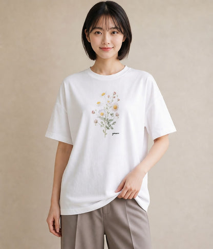 半袖Tシャツ レディース デイジー 花 花柄 イラスト ヴィンテージ風 部屋着 女性向けギフト 白T YMAZO