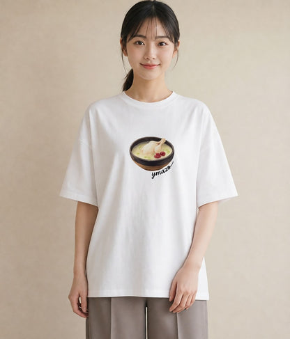 デザインTシャツ レディース あんみつ 食べ物 フード イラスト 線画 お出かけ 普段着 白T YMAZO