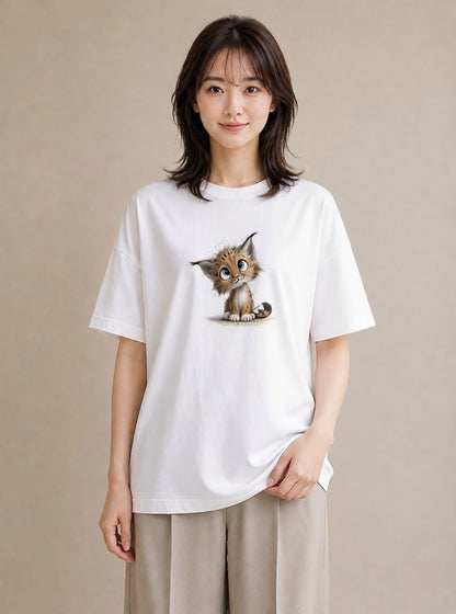 半袖Tシャツ レディース 子猫 猫 ねこ イラスト 個性的 母娘コーデ 自分用 白T YMAZO