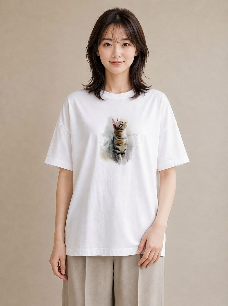 プリントTシャツ レディース 三毛猫 みけねこ 三毛 猫 ねこ イラスト 可愛い お揃い 親子 白T YMAZO