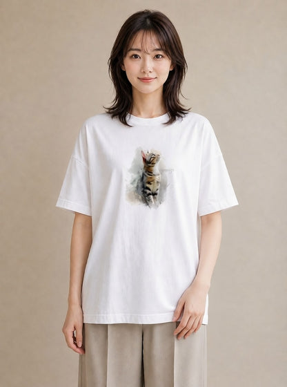 プリントTシャツ レディース 三毛猫 みけねこ 三毛 猫 ねこ イラスト 可愛い お揃い 親子 白T YMAZO