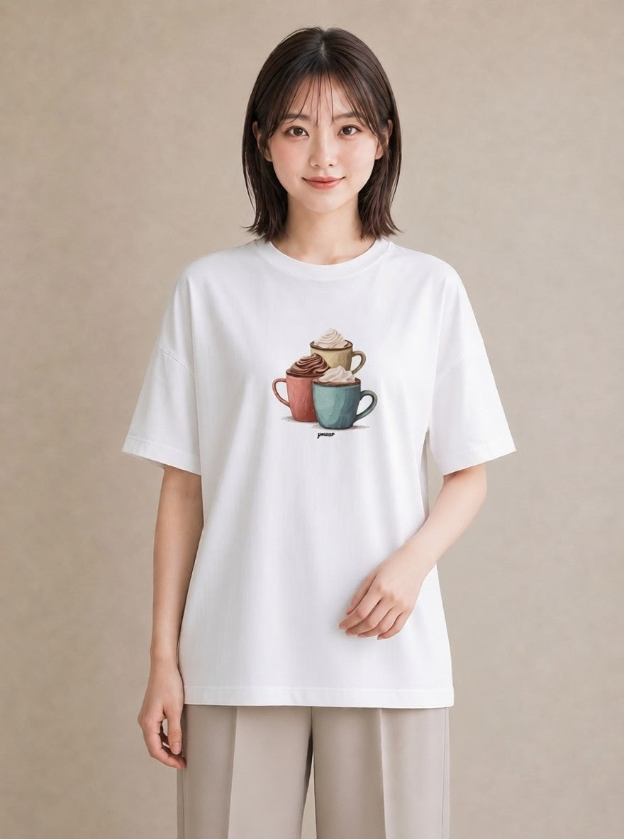 デザインTシャツ レディース ココア 食べ物 フード イラスト レトロ 誕生日プレゼント 綿100 白T YMAZO