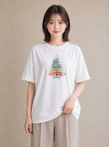 グラフィックTシャツ レディース 山 星空 宇宙 イラスト ラフカジュアル カフェ巡り 女子会 白T YMAZO