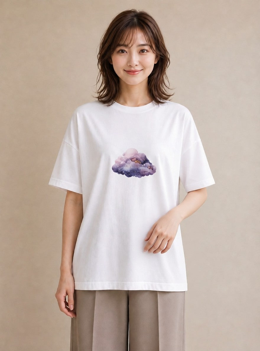 半袖Tシャツ レディース 牡牛座 星空 宇宙 イラスト 上品 綿100 デート 白T YMAZO