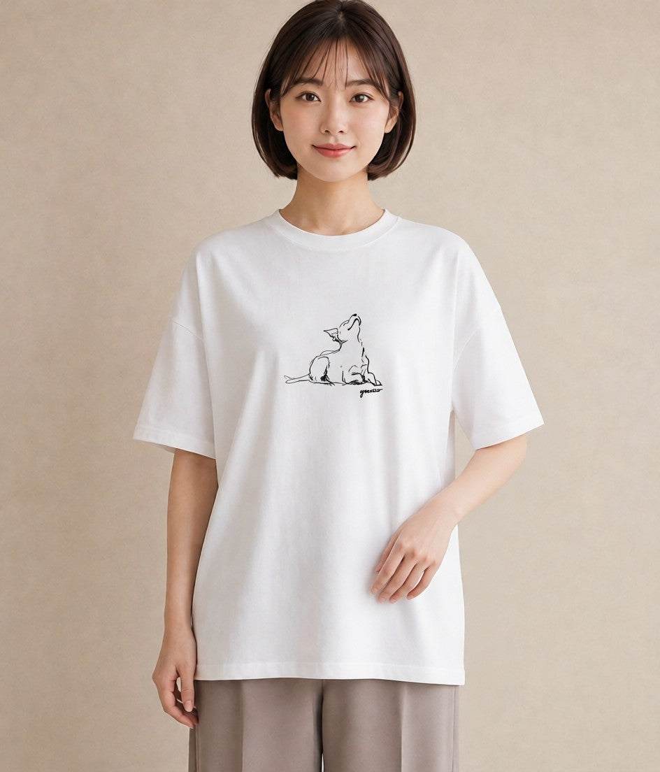 半袖Tシャツ レディース 犬 いぬ わんこ イラスト シック 買い物 夏コーデ 白T YMAZO