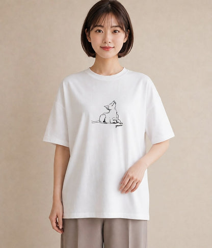 半袖Tシャツ レディース 犬 いぬ わんこ イラスト シック 買い物 夏コーデ 白T YMAZO