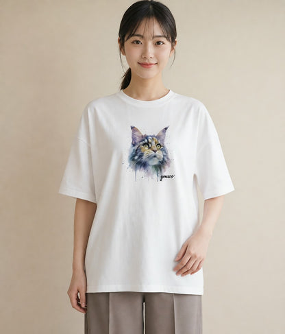 プリントTシャツ レディース サバトラ 猫 ねこ イラスト 北欧風 カフェ服 クリスマス 白T YMAZO