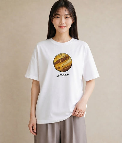 半袖Tシャツ レディース 土星 星空 宇宙 イラスト 可愛い 海 カフェ巡り 白T YMAZO
