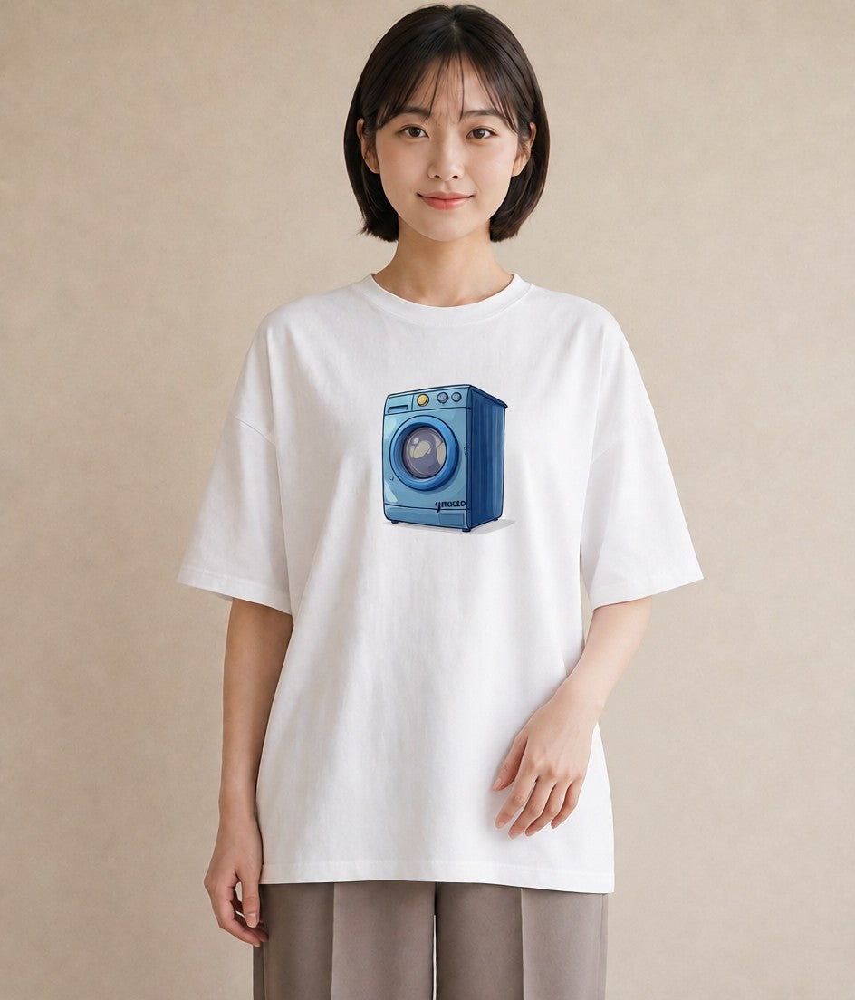 プリントTシャツ レディース 洗濯物 風 ナチュラル アンティーク イラスト アート風 母の日 ビーチ 白T YMAZO